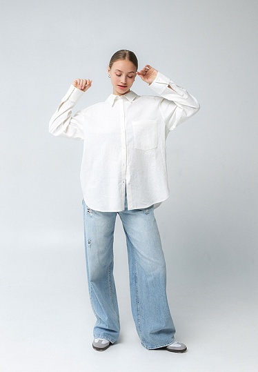 Week women's milky linen patch-pocketed shirt 241-08-044, фото 2 