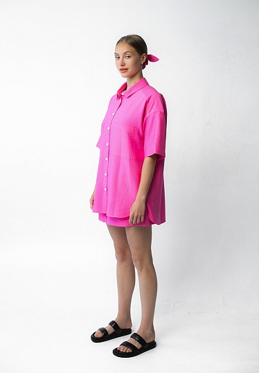 Week women's pink linen short sleeve shirt 242-08-013-3, фото 1 