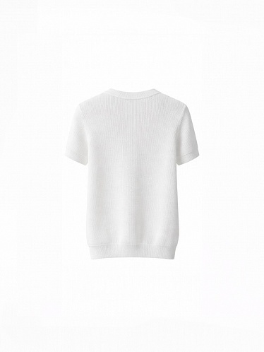 Ribb knitted T-shirt in milky color 254-08-023-3, фото 2 