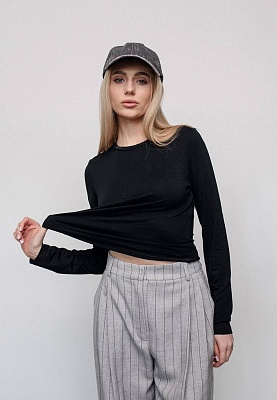 Black thin-jersey longsleeve-top 253-08-007-4, фото 1