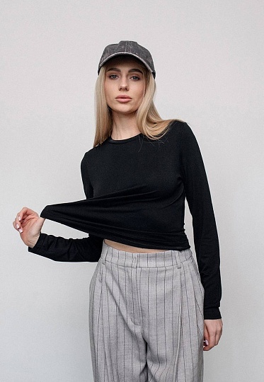 Black thin-jersey longsleeve-top 253-08-007-4, фото 1 