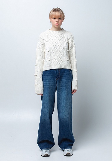 Week women's ecru-milky pompons sweater 241-22-92229, фото 2 