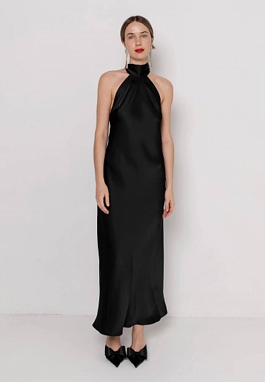 Black satin long dress 254F-06-007, фото 2 