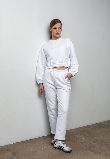Week women's white elasted knit folds pants 241-05-017, фото 1 