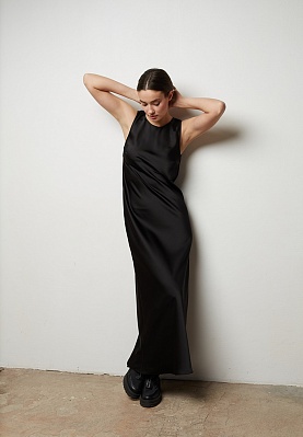 Black satin dress 244F-06-005, фото 2 