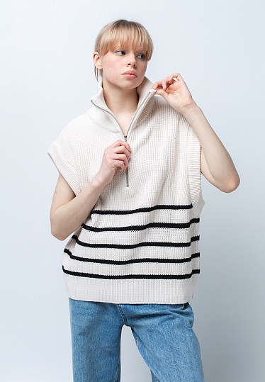Week women's knitted striped zipped vest 241-22-3556, фото 1 