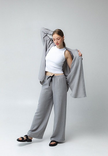 Week women's grey viscose linen wide pants 242-05-001-1, фото 1 