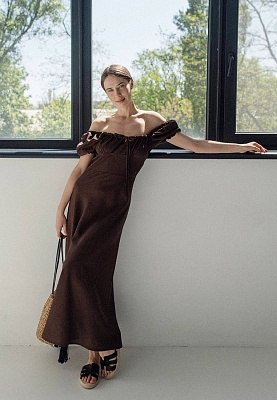 Drawstring dress in chocolate color 252-06-005, фото 1 
