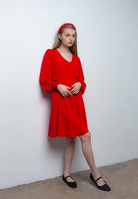 Week women's red crash voluminous-sleeve mini dress 241-06-013, фото 2 