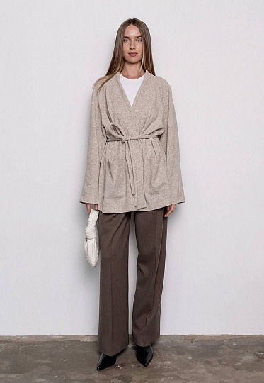 Beige warm knit cardigan 254-08-004, фото 2 