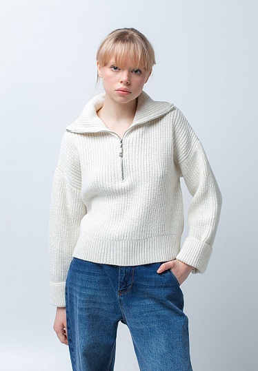 Week women's ecru knit short sweater 241-22-92489-1, фото 1 