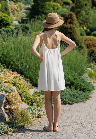 Linen voluminous mini sun-dress in milky color 252-06-021, фото 2 