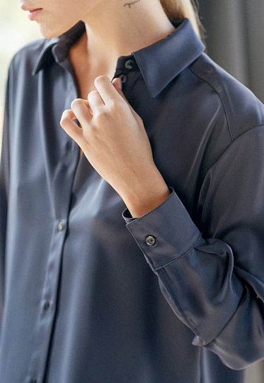 Satin shirt in steel color 253F-08-002, фото 2 