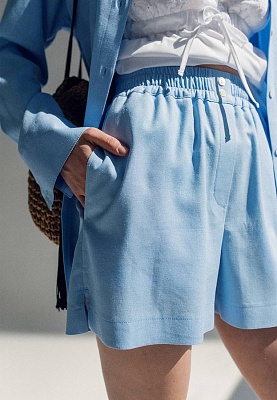 Cyan linen shorts 252-05-004-1, фото 1 