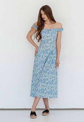 Cotton dress in cyan flowers 252-06-012, фото 1 