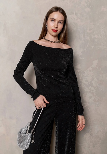 Black lurex knitwear longsleeve 254F-08-015, фото 1 