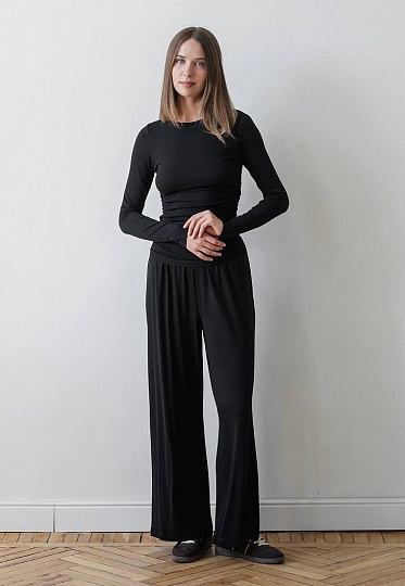 Black thin knit elated pants 253-05-008, фото 1 