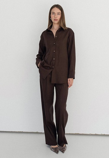 Linen shirt in chocolate color 252-08-005, фото 1 