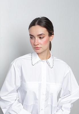 Week women's white cotton collar-decorated shirt 241-08-003, фото 1 
