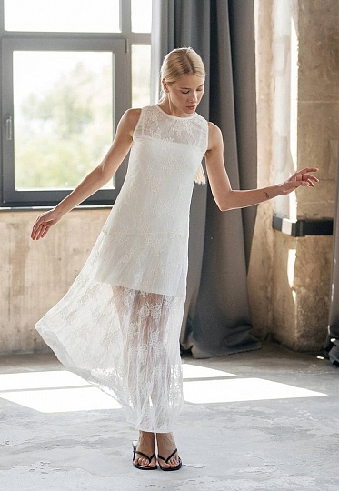 Long guipure dress in milky color 253F-06-001, фото 1 