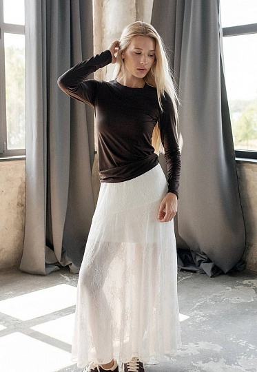 Thin-jersey longsleeve-top in chocolate color 253-08-007, фото 2 