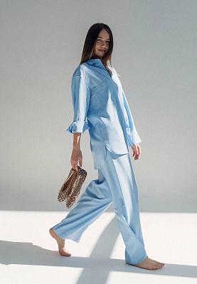 Cyan linen pants 252-05-007-1, фото 2 