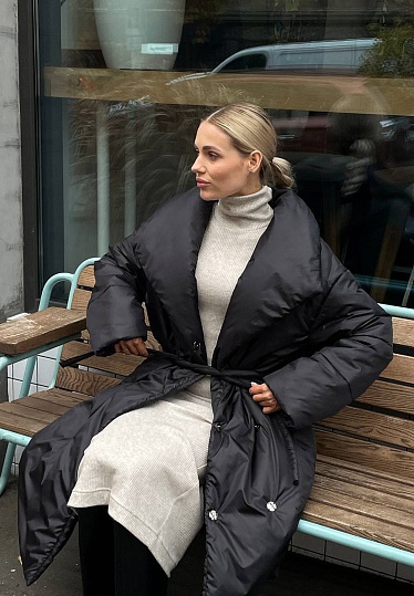 Black snaps winter blanket-coat 254-02-013-1, фото 2 