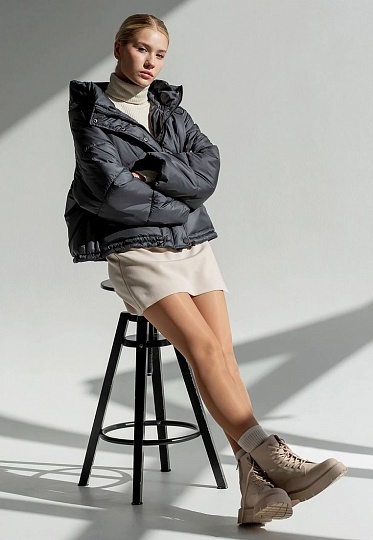 Dark gray hooded short jacket 244-02-001-2, фото 2 