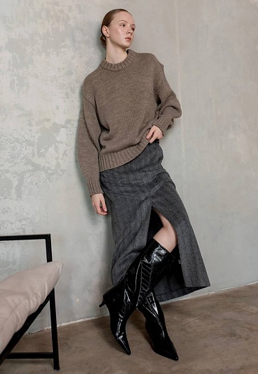 Dark-gray herringbone long skirt 244-04-010, фото 1 