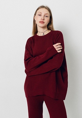 Wine-colored ribbed sweater 251-22-004, фото 2