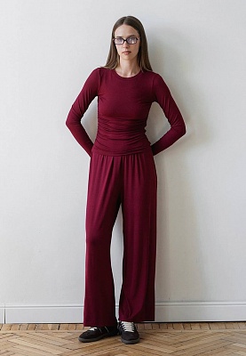 Burgundy thin knit elated pants 253-05-008-2, фото 2