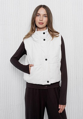 Cropped waistcoat in milky color 253-03-007, фото 2