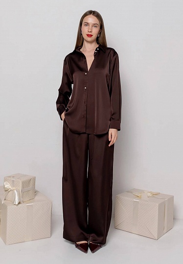 Satin shirt in chocolate color 254F-08-020, фото 2 