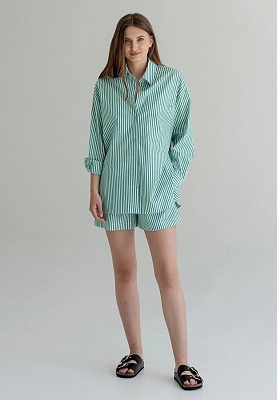 Cotton shirt in green stripes 252-08-025, фото 2 