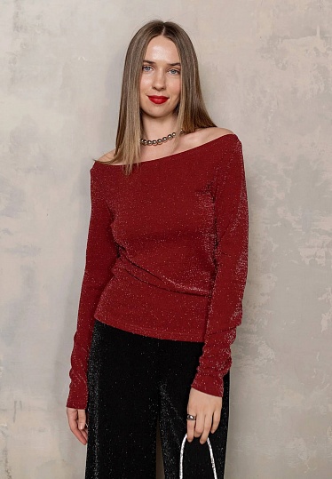 Red lurex knitwear longsleeve 254F-08-015-1, фото 1 