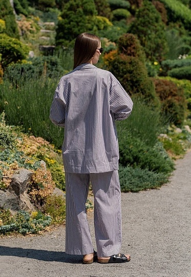 Cotton shirt striped in chocolate color 252-08-025-1, фото 2 