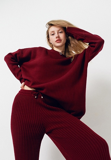 Wine-colored ribbed sweater 251-22-004, фото 1 