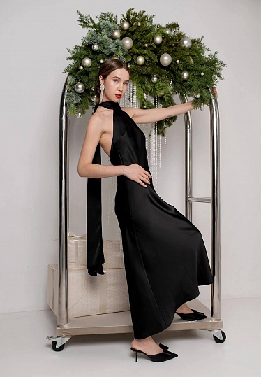 Black satin long dress 254F-06-007, фото 1 