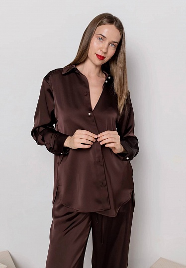 Satin shirt in chocolate color 254F-08-020, фото 1 