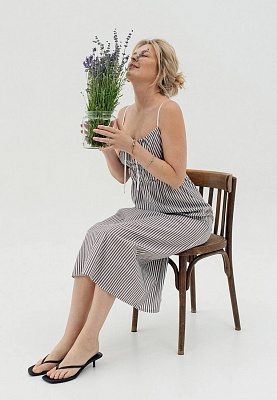Striped cotton dress in chocolate color 252-06-027-1, фото 1