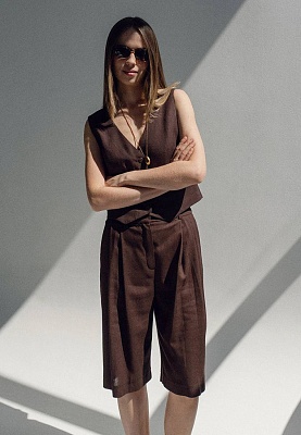 Linen bermudas in chocolate color 252-05-008-1, фото 1 