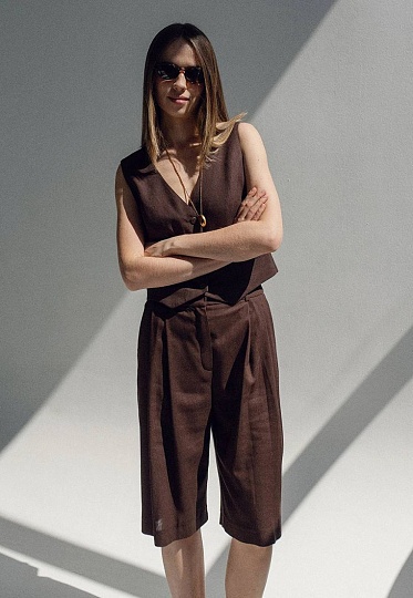 Linen bermudas in chocolate color 252-05-008-1, фото 1 