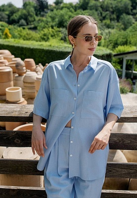 Cyan linen shirt 252-08-038, фото 1 
