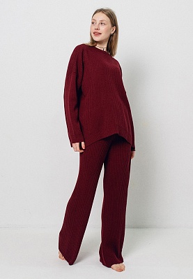 Wine-colored ribbed pants 251-22-603-3, фото 1