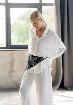 Black guipure hooked scarf 250-24-003-1, фото 2 