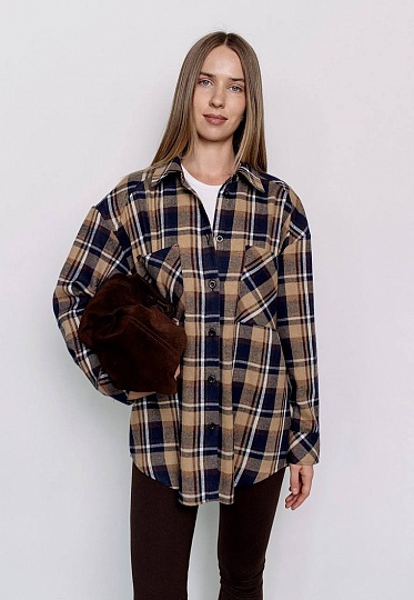 Beige-brown plaid shirt 253-08-009-2, фото 1 
