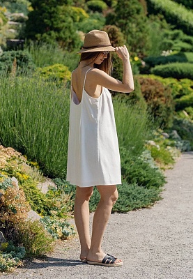 Linen voluminous mini sun-dress in milky color 252-06-021, фото 1 