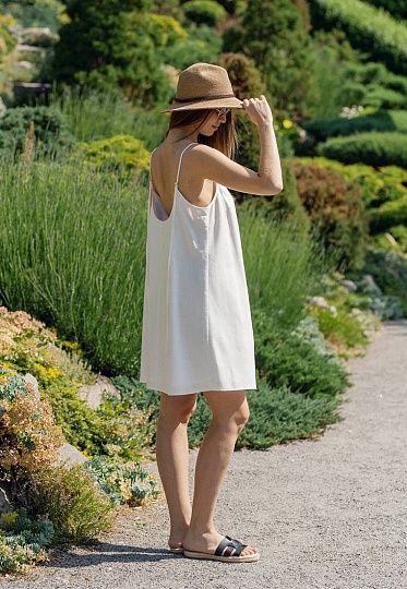 Linen voluminous mini sun-dress in milky color 252-06-021, фото 1 