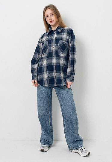 Dark-blue large plaided shirt 251-08-014-1, фото 2 