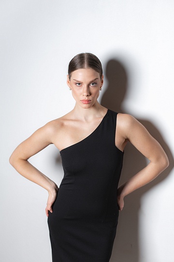 Week women's black decorative slit-strapped one-shoulder dress 234F-06-005, фото 1 